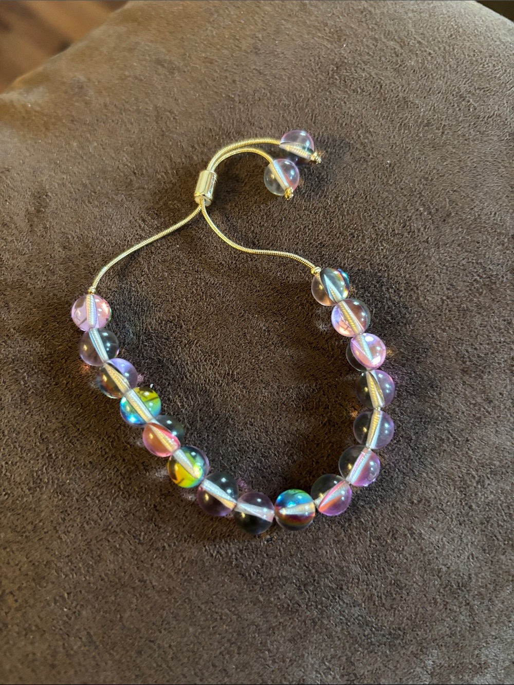 Iridescent colored  Glass Bead Adjustable Bracelet